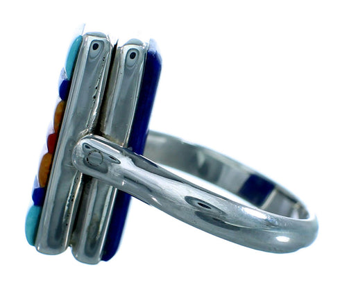 Lapis Sterling Silver Reversible Multicolor Inlay Ring Size 4-3/4 LX113265